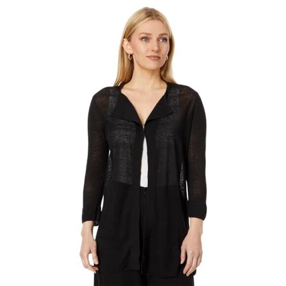 NIC+ZOE Women's Featherweight Linen Blend Flyaway Black Cardigan Size XS - Picture 1 of 7